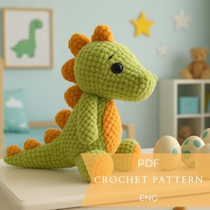 Crochet Dinosaur Pattnern,Handmade Crochet Dinosaur,– Amigurumi Dinosaur Toy,Cute Animal Gift, Colorful Dinosaur , Soft Toy for Kids