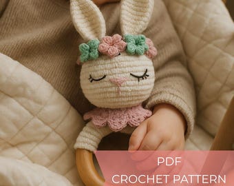 Patrón de sonajero de conejito, tutorial de conejito, sonajero para bebé, descarga instantánea, lindo conejito - Patrón de crochet sin costuras para principiantes