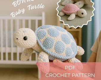 Meeresschildkröte Häkelanleitung,Low-Sew Häkelanleitung,Plüsch Schildkröte Häkelanleitung PDF mit Bonus Baby Schildkröte | Amigurumi Schildkröten Pattern