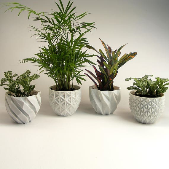 Desk Gift Mini Plant Pot Office Planter Set of 4 Modern Etsy