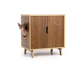 LAST CHANCE! ~ Only 1 Left ~ Mid Century Modern Cat Litter Box Furniture | SMALL Cat Litter Box Cover | Pet House | mcm Walnut Side Table