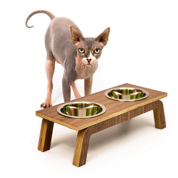 LAST ONE! ~ WALNUT ~ Mid Century Modern Pet Feeder | Elevated Cat & Dog Bowl | mcm Walnut Pet Dish