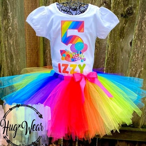 Rainbow Candy Birthday Tutu Outfit, Rainbow Name, Candy Birthday outfit, Rainbow Tutu, 5th Birthday (any age) Candy Theme