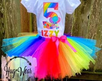 Rainbow Candy Birthday Tutu Outfit: Personalized Party Theme
