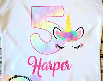 Personalized Unicorn Birthday Shirt: Girls 5th Birthday Party