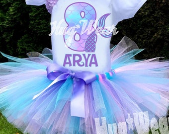 Pastel Mermaid Birthday Tutu Outfit, Under The Sea Birthday Party, 8th Birthday,  Mermaid Pastel Princess Birthday Shirt (Any age)