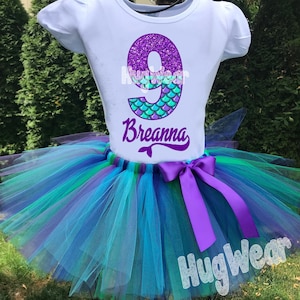 Mermaid Girls Birthday Tutu Outfit, 9th Birthday Shirt, Under The Sea Party Outfit, Mermaid outfit, Birthday Girl Shirt and Tutu (Any age)