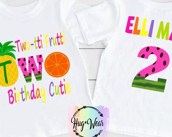 Camiseta de cumpleaños de Twotti Frutti para niña: camiseta para fiesta de segundo cumpleaños