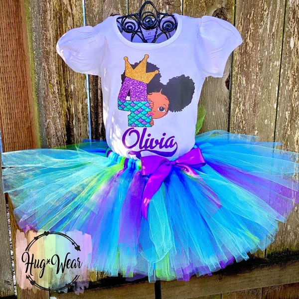 Mermaid Peekaboo Outfit, Under The Sea Birthday Party, Afro Mermaid, African American Mermaid, Mermaid Princess Birthday Shirt (Any age)