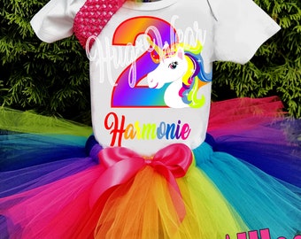 Rainbow Unicorn Birthday Outfit, Rainbow Birthday, Unicorn Shirt + Tutu Outfit, Girls Unicorn Tutu (any age)