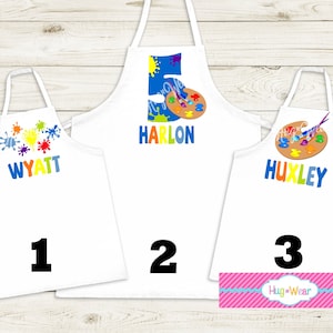 Paint Party Apron, Boy Art Birthday Party Aprons, Child Apron Custom, Kid Art Apron,  Personalized paint Apron, Toddler Play Aprons