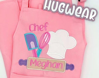 Embroidered Custom Kids Chef Apron: Child Apron with Pocket for Boys and Girls, Kitchen Cooking Baking Gift