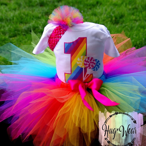 Rainbow Lollipop Candy Birthday Outfit, Rainbow tutu, Rainbow Birthday Shirt, Personalized Birthday shirt, Birthday Tutu Outfit (any age)