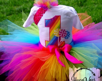 Rainbow Lollipop Candy Birthday Outfit, Rainbow tutu, Rainbow Birthday Shirt, Personalized Birthday shirt, Birthday Tutu Outfit (any age)