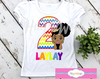 Rainbow African American Birthday Shirt, Rainbow Chevron Number shirt, Rainbow shirt, Afro Girl Birthday Shirt, Rainbow party