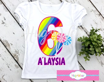 Rainbow Candy Birthday Shirt, Rainbow Strip number shirt, Rainbow Candy shirt, Birthday Candy Shirt, Lollipop Shirt, Candy Theme Party