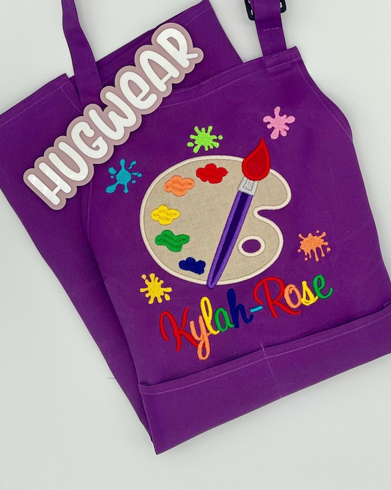 Personalized Kids Art Apron: Paint Palette Embroidery, Party Favor, Custom Name, Art Birthday Gift