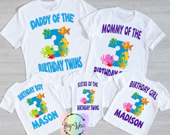 Family Sea Creature Shirts - Boy or Girl Ocean Birthday Shirt, Fish Octopus Crab Starfish Turtle Sea Horse, Under the sea Aquarium Party