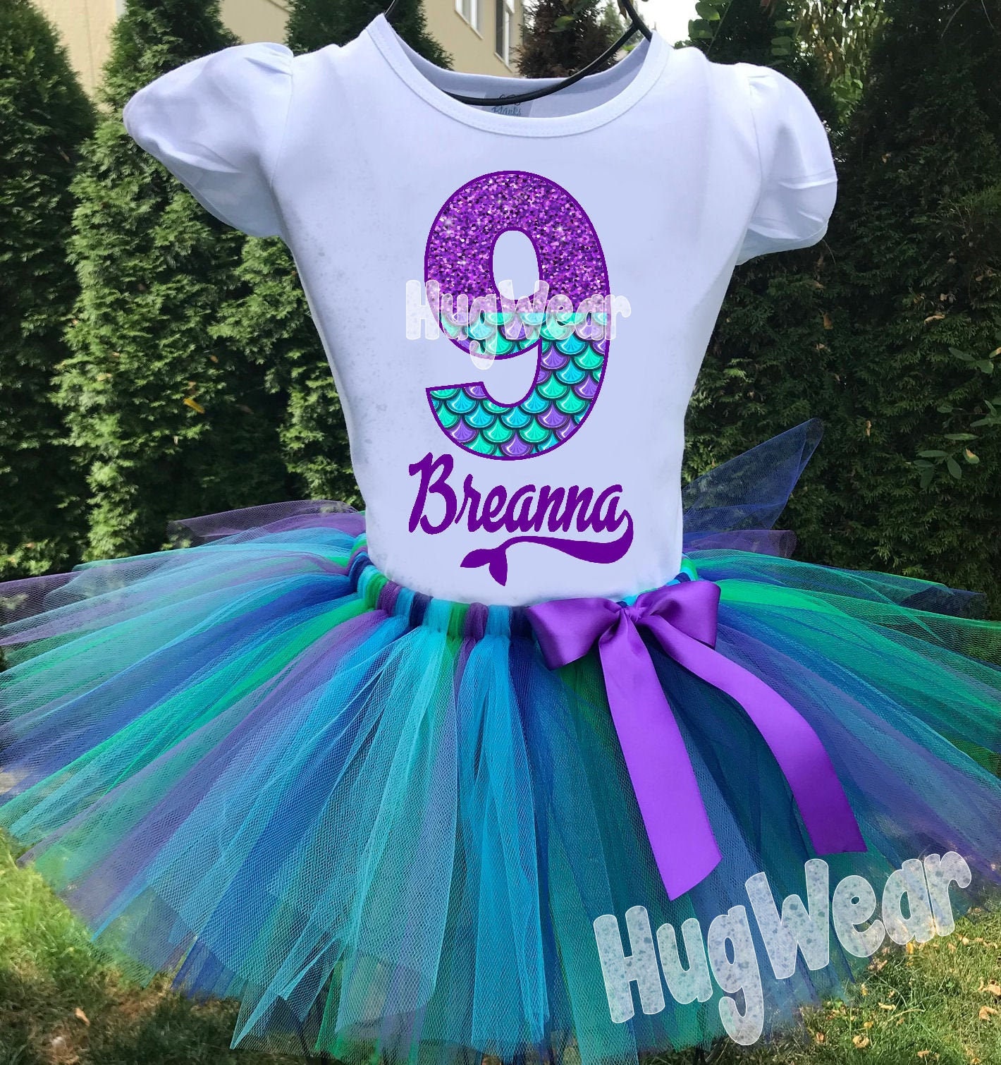 Mermaid Girls Birthday Tutu Outfit 9th Birthday Shirt Under the