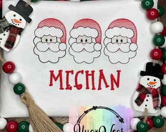 Embroidered Santa Trio Christmas shirt, Personalized with name, Girls and Boys Christmas shirt, Matching Sibling Holiday Shirts, Monogram