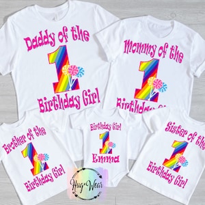 Rainbow Candy Birthday Shirts - Family Birthday T-Shirts - Mom Dad Rainbow Birthday Shirts - Lollipop Candy Shirts - Girl Birthday Shirts