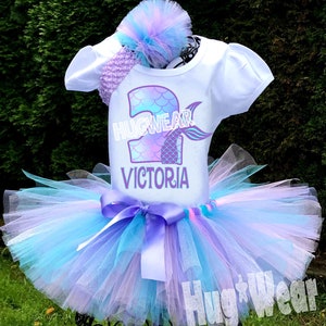 2nd Birthday Mermaid  tutu shirt ~ Birthday Outfit, Mermaid Shirt, Pastel Mermaid Tutu, Under The Sea, Mermaid Pastel Princess Birthday