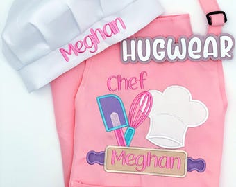 Embroidered Custom Kids Baking Apron: Personalized Cooking Apron with Name and Chef Hat Design