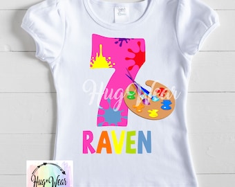 Girls Art Party Shirt, Paint Splatter Shirt, Birthday Shirt, Custom Painting Party, Birthday Girl, Painting Palette Shirt, 7th Birthday Tee