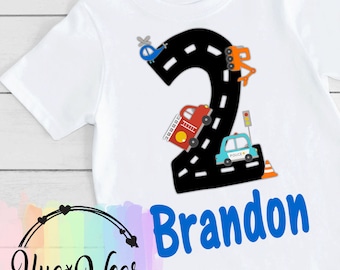 Boys 2nd Birthday Shirt: Transportation Theme, Custom Name