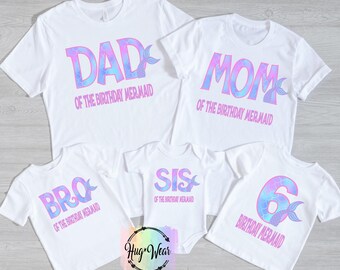 Camiseta de cumpleaños de sirena pastel: nombre y edad personalizados, camisetas familiares a juego