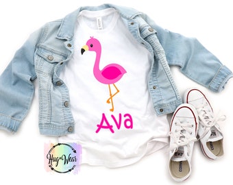 Camiseta personalizada de cumpleaños con flamenco: Fiesta luau hawaiana