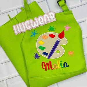 Paint Party Embroidered Kids Apron, Childs Paint Smock, Girls and Boys Art Apron,  Special Art Pallet Applique gift, Light Weight Apron