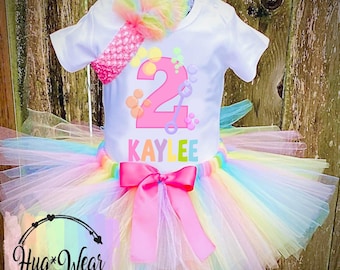 Pastel Bubble Birthday Tutu Outfit: Custom Name & Age