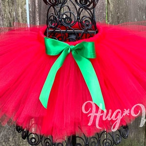Christmas Tutu, Red Christmas Tutu with Green Bow,  Santa pictures Tutu,  Holiday Tutu,  Christmas pictures tutu, Christmas tutu for girls