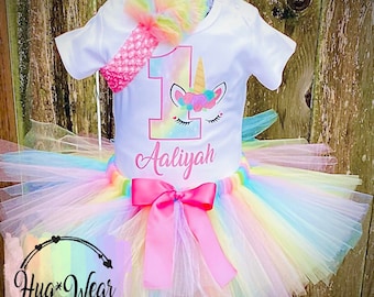 Mystical Flower Unicorn Birthday Outfit: Personalized Tutu & Shirt  Pastel Unicorn Baby Tutu, First Birthday Cake Smash Tutu, Unicorn Tee