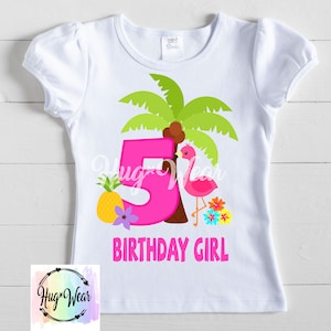 Hawaiian Birthday Shirt/Girls Pineapple Shirt/Kids Personalized Hawaiian Luau Shirt/Flamingo Birthday Shirt/Palm Shirt/Any Age/5th Birthday