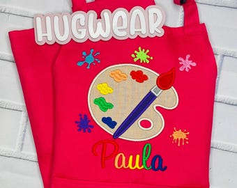 Personalized Kids Art Apron: Embroidered Paint Palette Smock, Paint party apron
