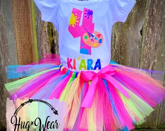 Traje de cumpleaños para fiesta de pintura: tutú y camiseta personalizados