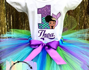 Afro Mermaid Birthday Outfit: Under The Sea Party Shirt & Tutu