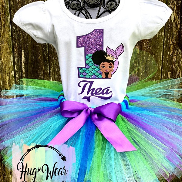 Mermaid Birthday Outfit~Afro Mermaid, Under The Sea Party, African American Mermaid, Mermaid Princess Shirt, 1st Birthday (Any age)