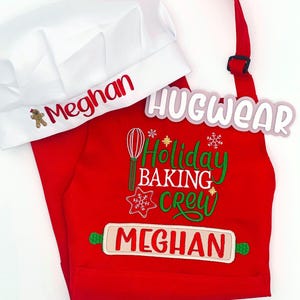Personalized Embroidered Holiday Baking Apron: Christmas Cookie Crew Matching apron set, Reindeer, Gingerbread Chef Hat