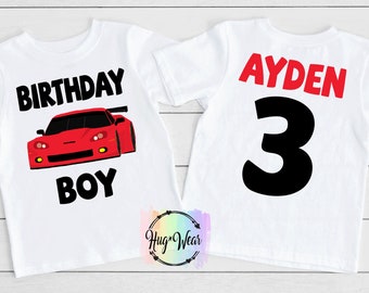 Camiseta de cumpleaños de coche de carreras rojo: camiseta personalizada para fiesta de carreras