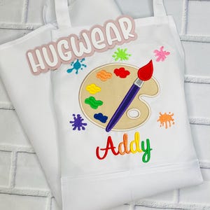 Paint Party Embroidered Kids Apron, Childs Paint Smock, Girls and Boys Art Apron,  Special Artist Gift, Paint Pallet Applique, Art Apron