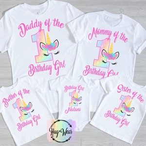 Girls Unicorn Birthday Shirt, Personalized Family Birthday Tee, Mommy and Daddy Matching Shirts,  Unicorn Party, Any age