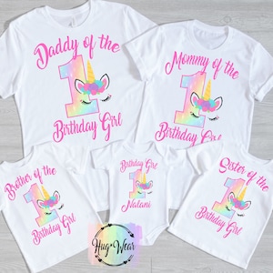 Girls Unicorn Birthday Shirt, Personalized Family Birthday Tee, Mommy and Daddy Matching Shirts,  Unicorn Party, Any age