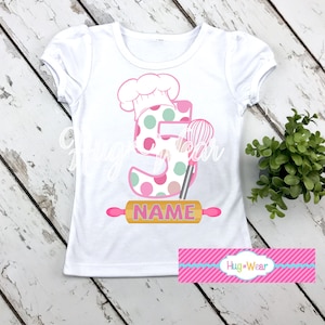 Personalized Baker Chef Shirt, Bakers Birthday Shirt, Kids Cooking Birthday Shirt, Baking Party, Personalized Number Shirt, Personalize