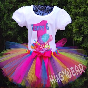 Candy Birthday Tutu Outfit: Personalized Shirt, Tutu & Hair Accessory
