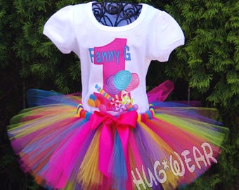 Candy Birthday Tutu Outfit: Personalized Shirt, Tutu & Hair Accessory