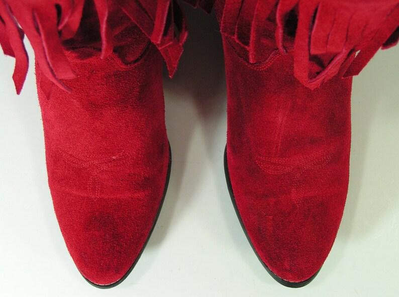 Red cowboy boots womens 8 B tassels suede leather fringe Etsy
