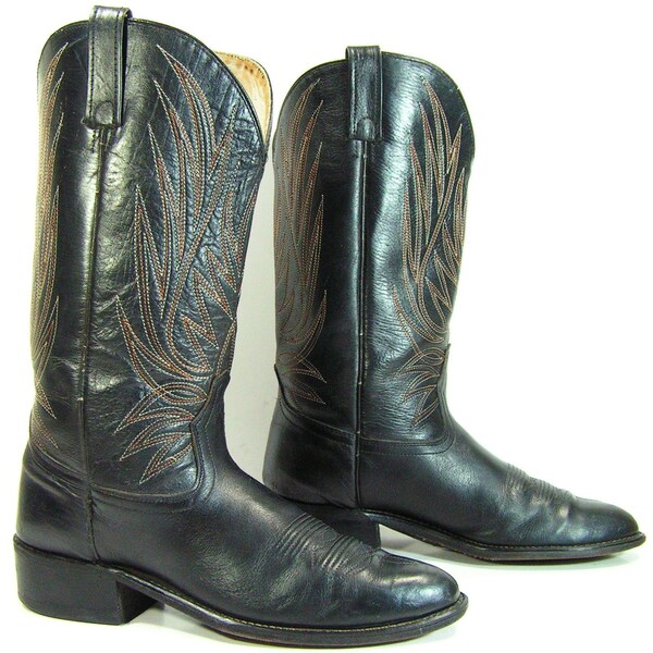 stivali da cowboy Acme mens 9,5 D pelle nera occidentale womens vintage 11